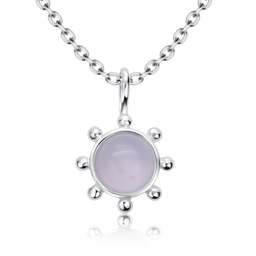 Rose Quartz Natural Round Stone Silver Necklace SPE-5143